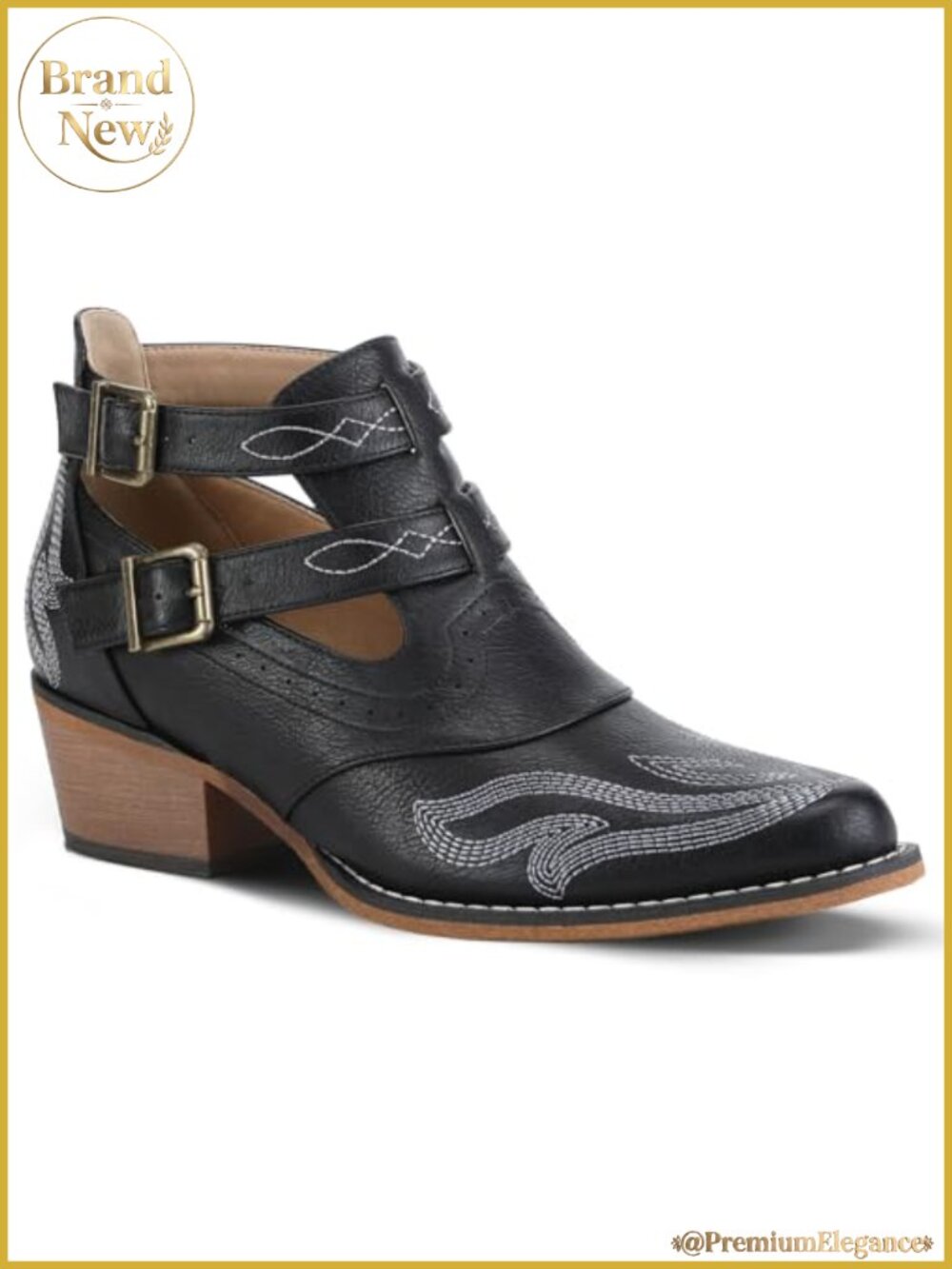 Western Ankle Boots Snip Toe Embroidered Faux Leather Cowgirl Booties